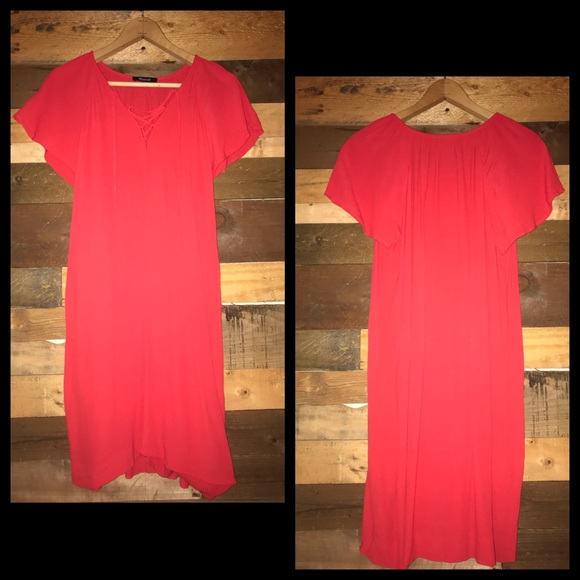 Madewell Cherry Red Lace-Up Flutter Sleeve Mini Dress - Picture 2 of 6